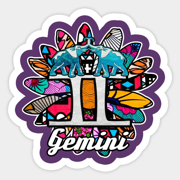 Vibrant Retro Gemini Elephant Twins Sticker by artbyomega